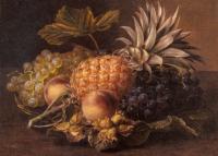 Johan Laurentz Jensen - Grapes a Pineapple Peaches and Hazelnuts In A Basket